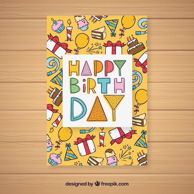 Colorida tarjeta de cumpleaños dibujadas a mano