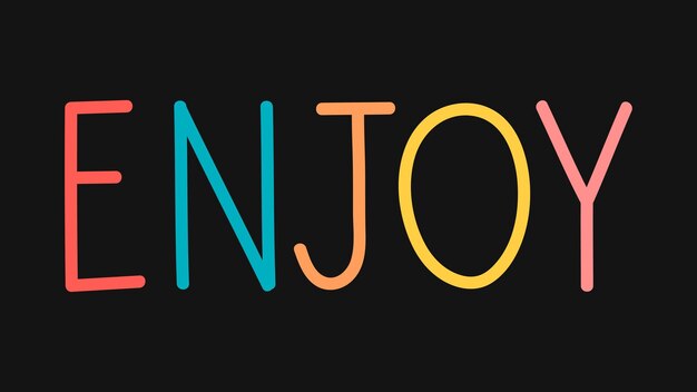 Colorida tipografía DISFRUTAR en un vector de fondo negro