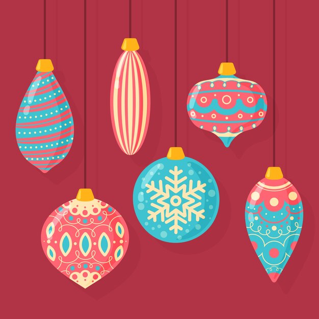 Coloridas bolas de navidad dibujadas a mano