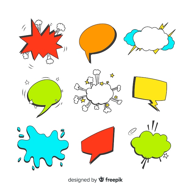 Vector gratuito coloridas burbujas de discurso cómico con variedad de formas