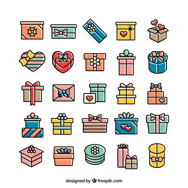 Coloridas cajas de regalo iconos