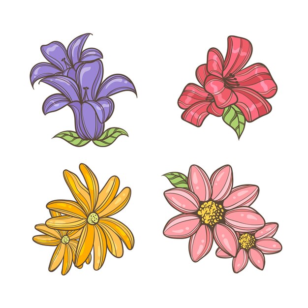 Coloridas flores dibujadas a mano