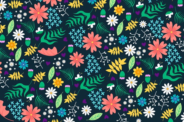 Coloridas flores ditsy sobre fondo oscuro