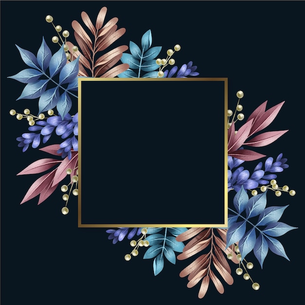 Coloridas flores de invierno con marco dorado