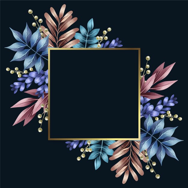 Coloridas flores de invierno con marco dorado
