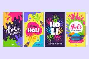 Vector gratuito coloridas historias de instagram en redes sociales con el festival holi