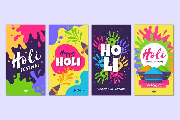 Coloridas historias de instagram en redes sociales con el festival holi