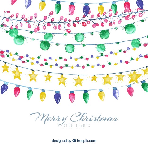 Coloridas luces de navidad en acuarela