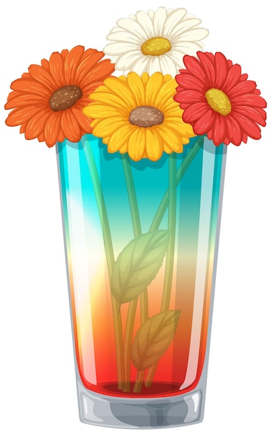 Vector gratuito las coloridas margaritas de gerbera en un jarrón de vidrio