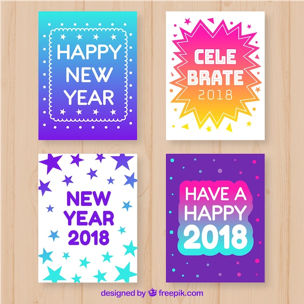 Coloridas tarjetas de felicitación para año nuevo