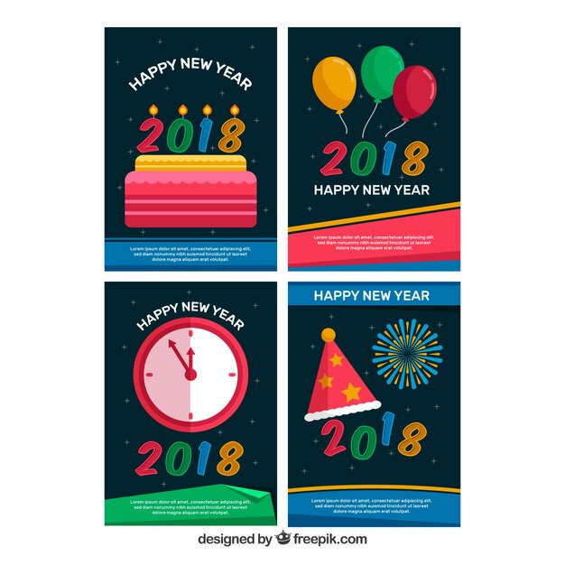 Coloridas tarjetas de felicitación para año nuevo