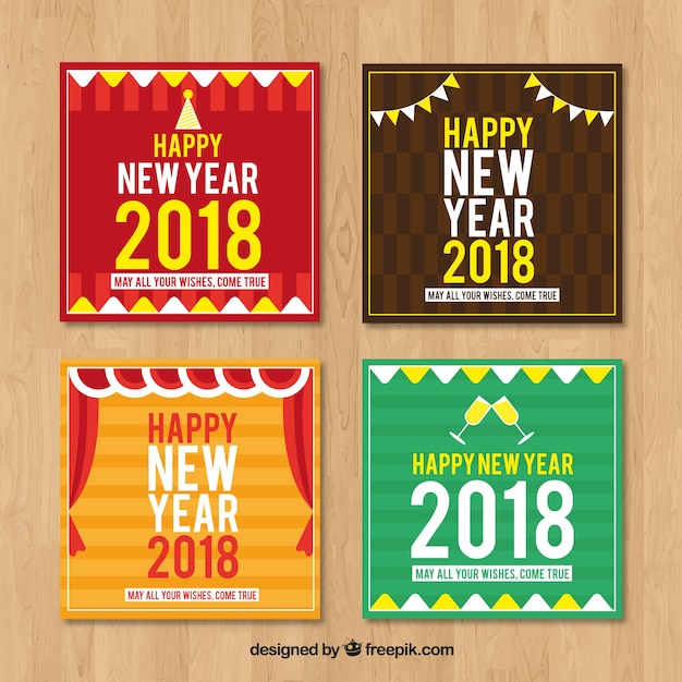 Vector gratuito coloridas tarjetas de felicitación cuadradas de año nuevo