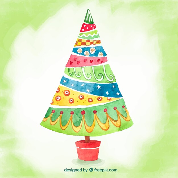 Colorido árbol de navidad de acuarela