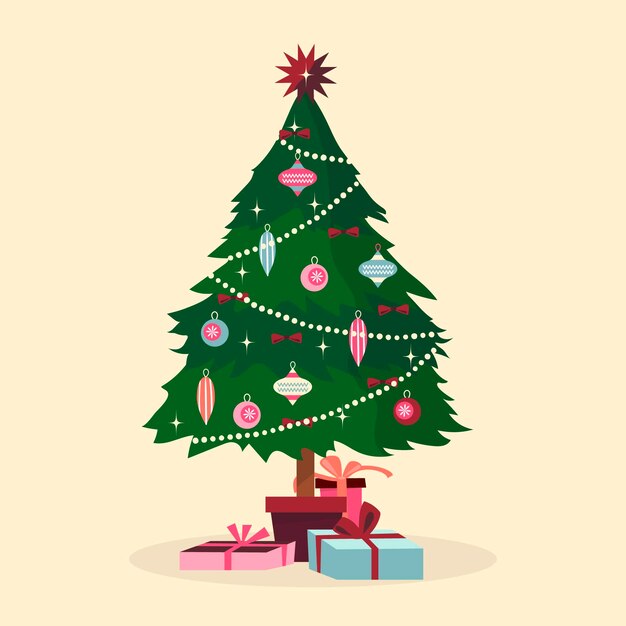 Colorido árbol de navidad en diseño plano