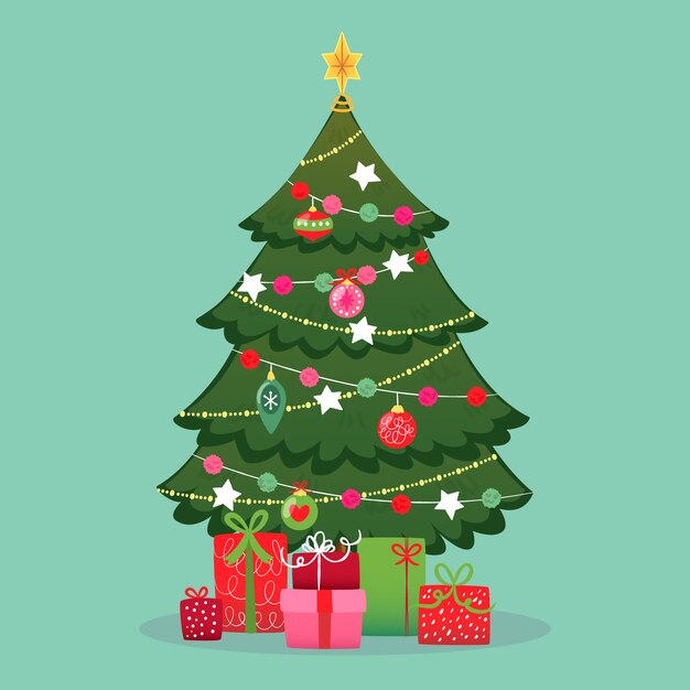 Colorido árbol de navidad en diseño plano