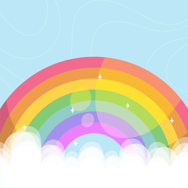 Colorido arcoiris ilustrado en nubes