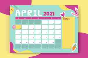 Vector gratuito colorido calendario de pascua mensual infantil