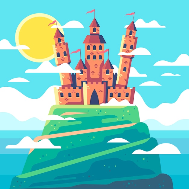 Vector gratuito colorido castillo de cuento de hadas ilustrado