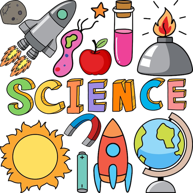 Vector gratuito colorido, ciencia, objetos, y, iconos, vector, conjunto