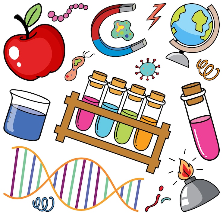 Vector gratuito colorido, ciencia, objetos, y, iconos, vector, conjunto