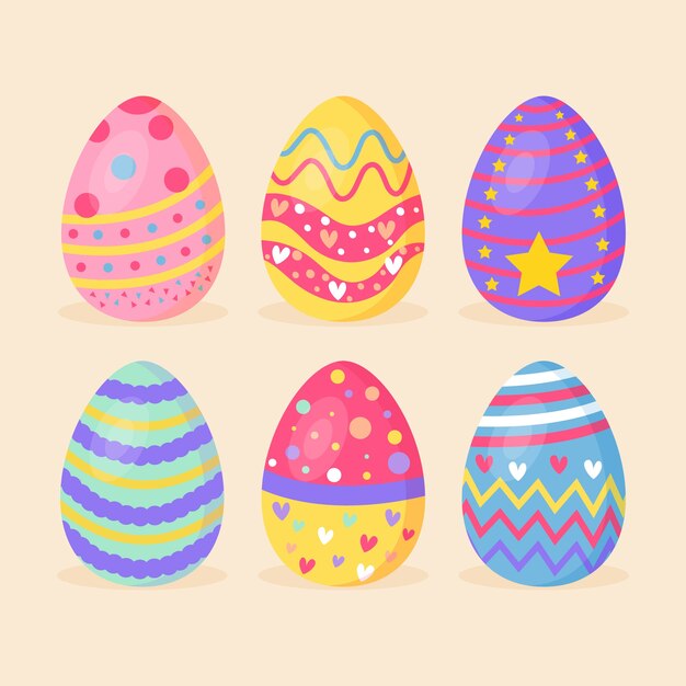 Colorido conjunto de diseño plano de huevos pintados de primavera