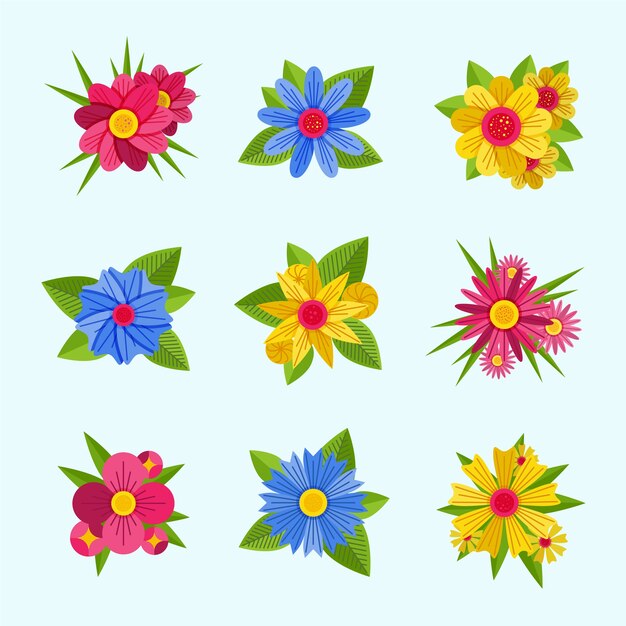 Colorido conjunto de flores de diseño plano