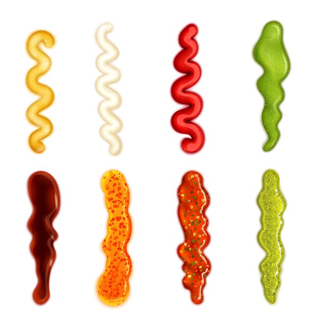 Colorido conjunto de gotas de salsa en diferentes formas.