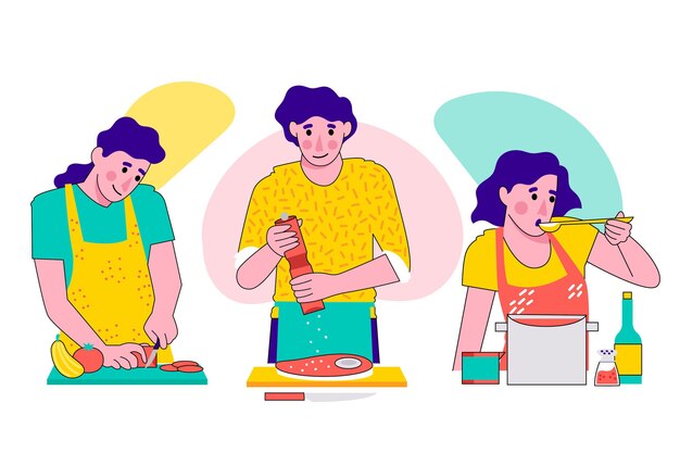 Colorido conjunto de personas cocinando