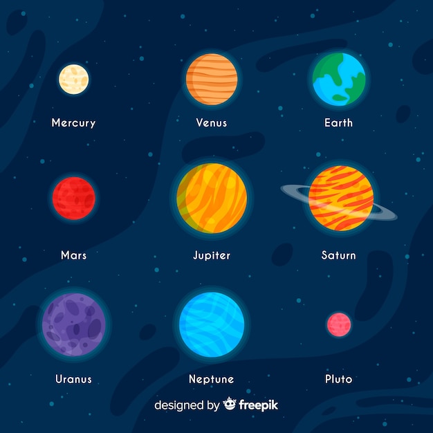 Colorido conjunto de planetas planos