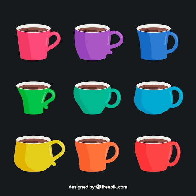 Vector gratuito colorido conjunto de tazas de café