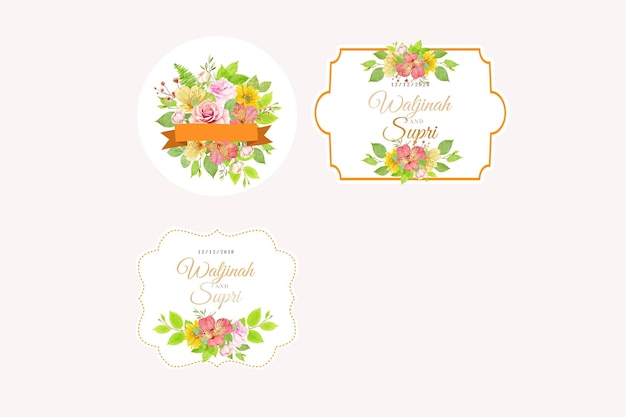 Vector gratuito colorido diseño de etiqueta floral y hojas