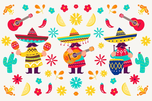 Vector gratuito colorido estilo de papel tapiz mexicano