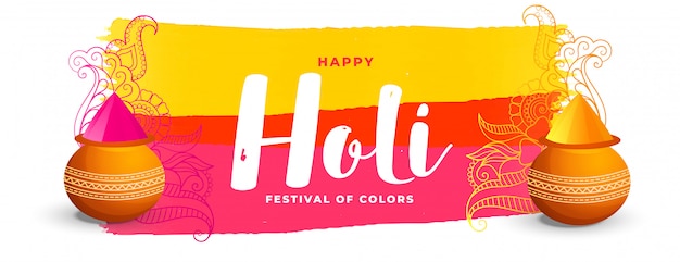 Colorido feliz festival holi indio banner