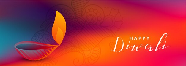 Colorido festival de diwali hermoso banner con diya atractivo