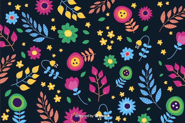 Colorido fondo con bonitas flores y diseño floral