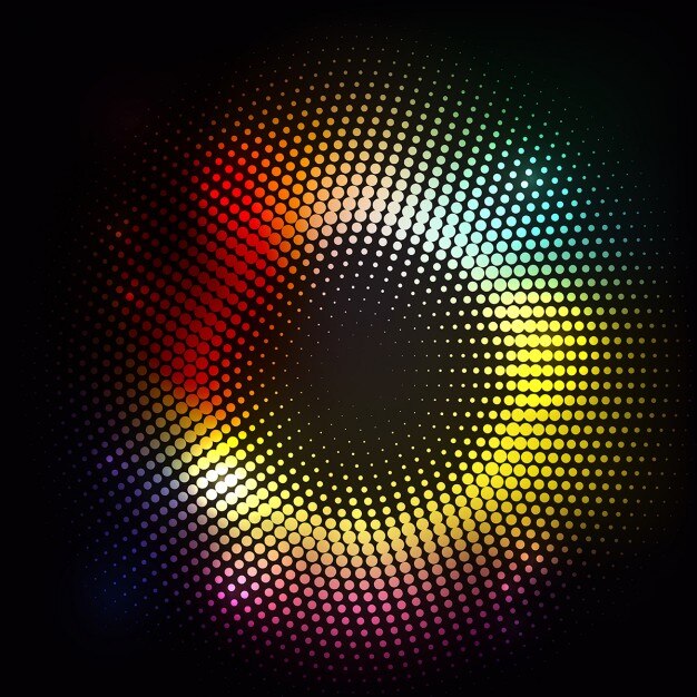 Colorido fondo circular con puntos de semitono