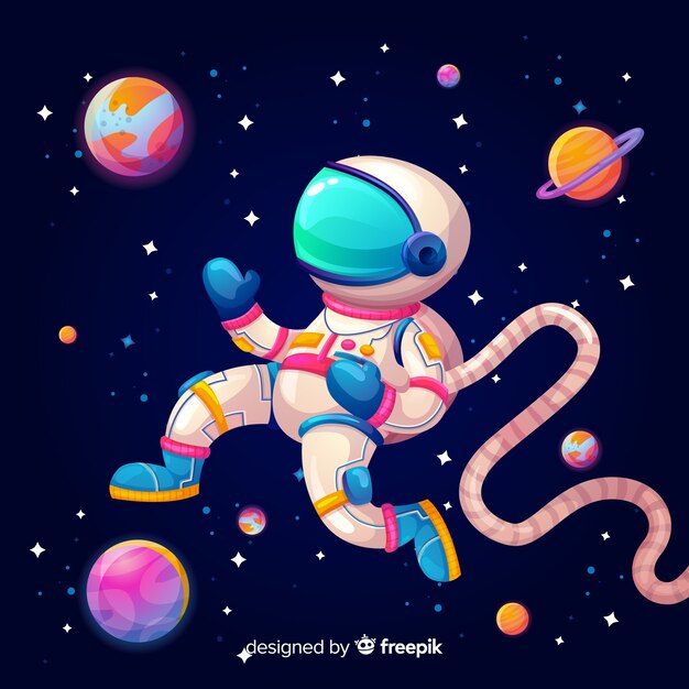 Colorido fondo de galaxia con astronauta