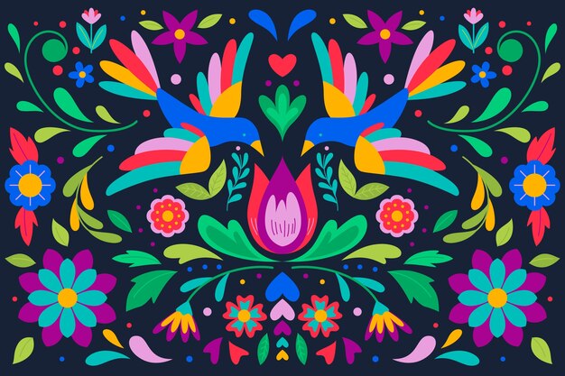 Colorido fondo mexicano con pájaros