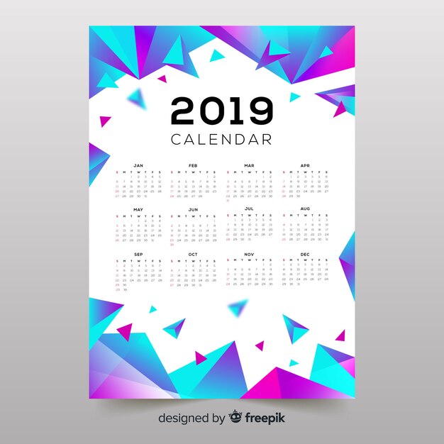 Colorido formas abstractas calendario 2019
