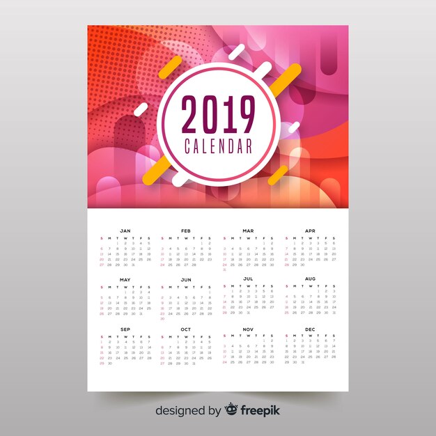 Colorido formas abstractas calendario 2019