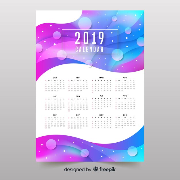 Colorido formas abstractas calendario 2019