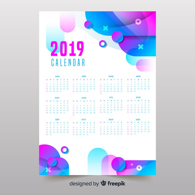 Colorido formas abstractas calendario 2019