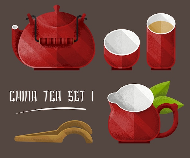 Vector gratuito colorido juego de utensilios de té