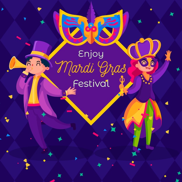 Vector gratuito colorido mardi gras en diseño plano