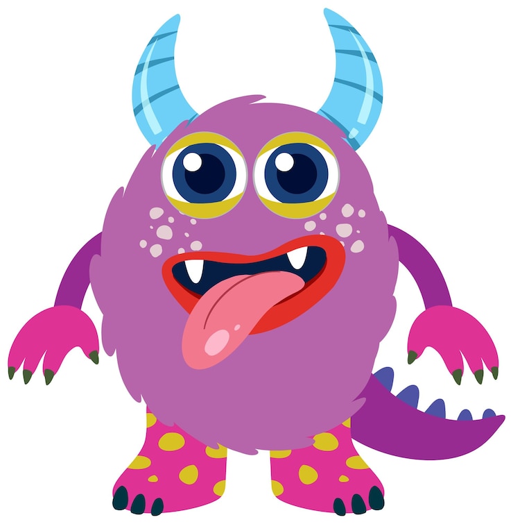 Vector gratuito un colorido monstruo de dibujos animados con una expresión lúdica