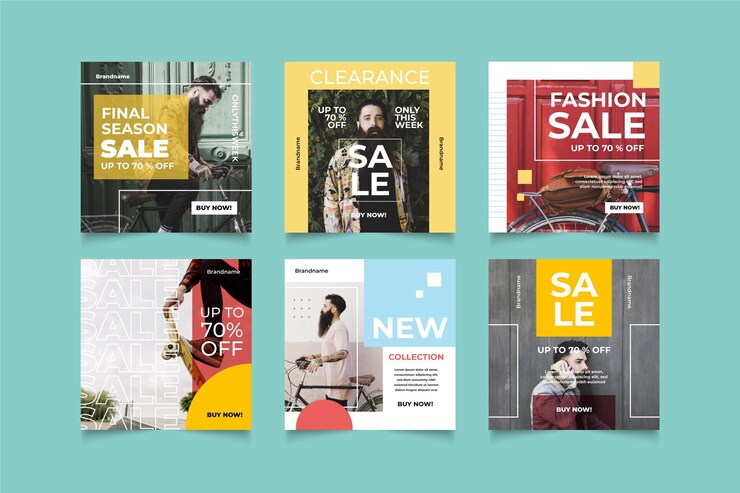 Vector gratuito colorido paquete de correos de instagram de ventas