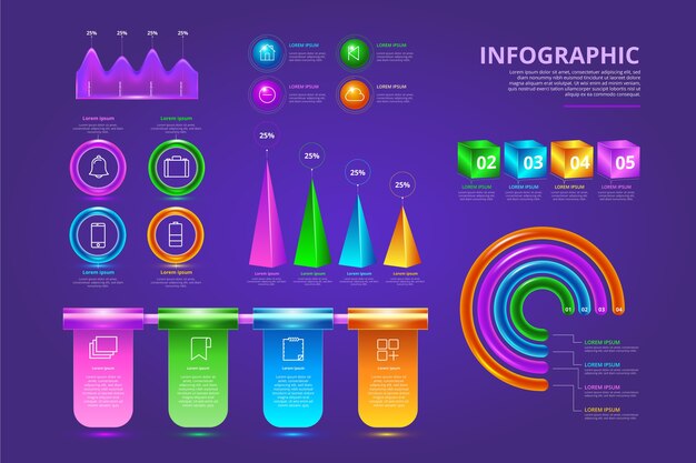 Colorido paquete de infografía brillante 3d