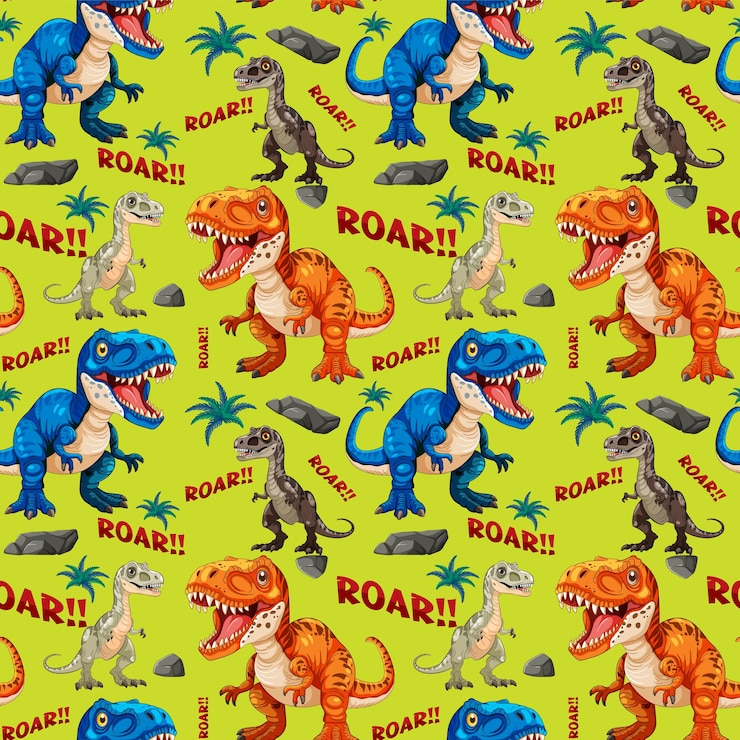 Vector gratuito el colorido patrón de rugido de los dinosaurios