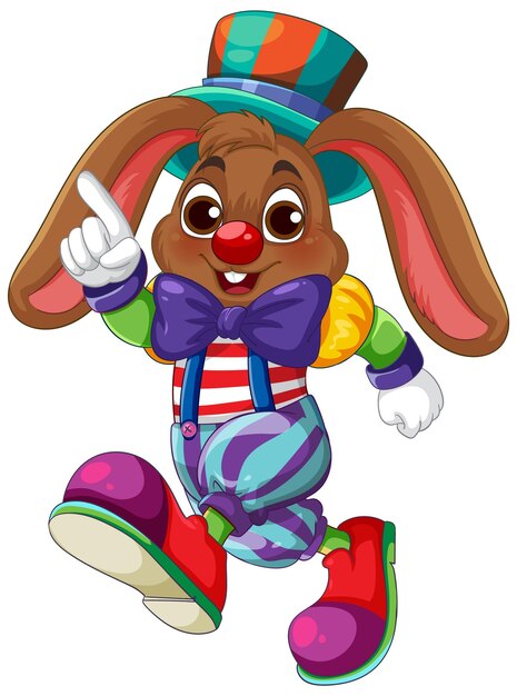 El colorido payaso conejo de dibujos animados en una postura lúdica