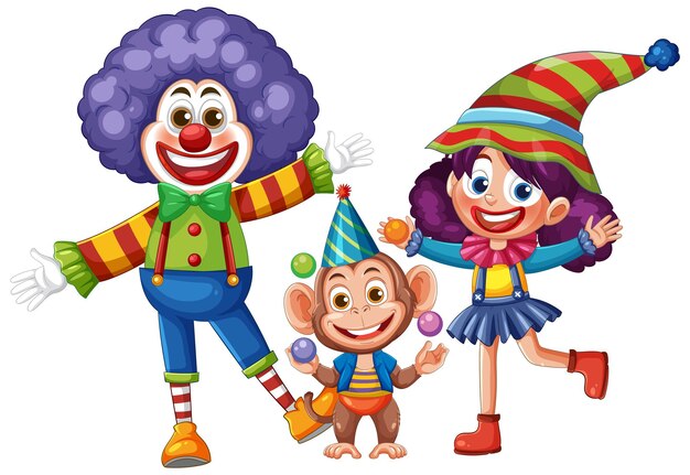 El colorido payaso y sus amigos con trajes festivos